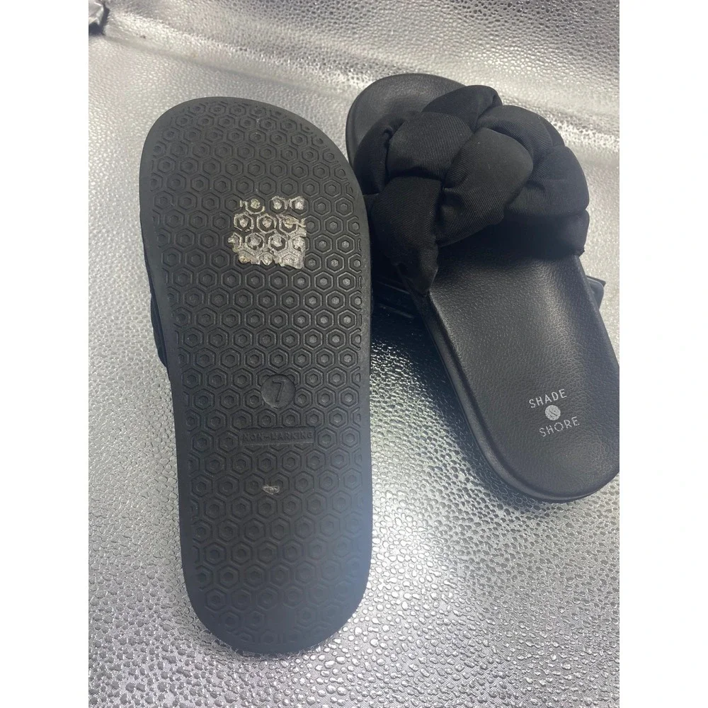 Shade & Shore Women Black Braided Slide Sandals Puffy Strap Slip On Shoes Size 7
